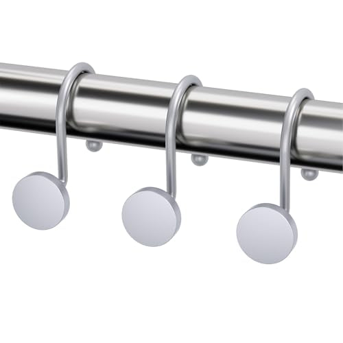 AmazerBath Shower Curtain Hooks Silver Shower Curtain Rings, Heavy Duty Modern Decorative Shower Curtain Hooks Rust Proof Shower Hooks for Shower Curtain Liner Shower Rod Hook, 12Pcs - color: Avant-garde Silver