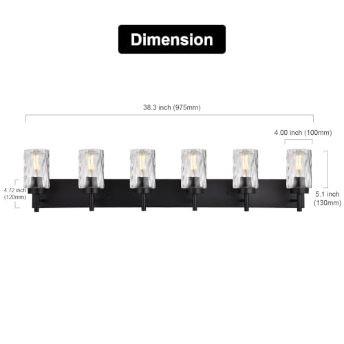 BONLICHT Transitional Bath Vanity Light Fixture 6 Light Black Wall Sconce Bathroom Lighting with Clear Hammered Glass, Industrial Farmhouse Metal Wall Mount Light for Kitchen Living Room Dining Room - color: Black, size: 6 Lights
