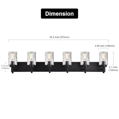 BONLICHT Transitional Bath Vanity Light Fixture 6 Light Black Wall Sconce Bathroom Lighting with Clear Hammered Glass, Industrial Farmhouse Metal Wall Mount Light for Kitchen Living Room Dining Room - color: Black, size: 6 Lights