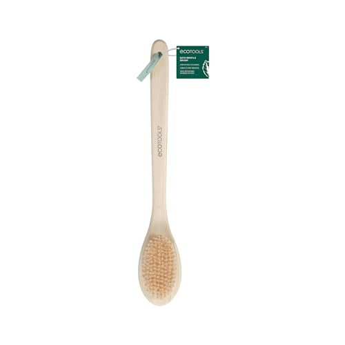 EcoTools Bath Bristle Brush, Back Scrubber for Shower with Long Handle | Smooth skin daily, body brush for showering with bamboo handle, vegan, cruelty-free, nylon bristles, back brush for shower - size: 1 Count (Pack of 1)