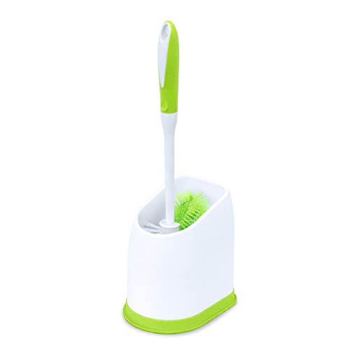 Pine-Sol Toilet Bowl Cleaner Brush with Holder | Heavy Duty Cleaning Wand with Under The Rim Scrubber, Non-Slip Handle, Storage Caddy | Bathroom Supplies, Yellow, Green - size: (Pack of 1)