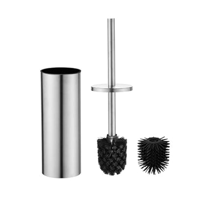 Stainless Steel Toilet Bowl Brush, Brushed Dual-Brush Head | AIREMOEN Toilet brush, dual-head design, toilet brush, bathroom accessories, freestanding - color: Brushed