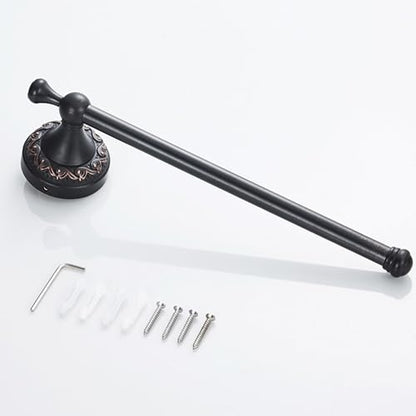 Oil Rubble Bronze Brass Bath Towel Holder Towel Rack, Wall Mounted Black Bathroom Hardware Accessories, Pattern Carving Design - color: Towel Holder