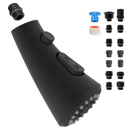 Curve Kitchen Faucet Sprayer Head Compatible with Kohler, Matte Black | NSF/ANSI/CAN 372 Certified, 14 Adapter Kit for Universal Fit Use, 3 Function Pull Down Sink Faucet Spray Head Replacement - color: Matte Black, style: Curve Design