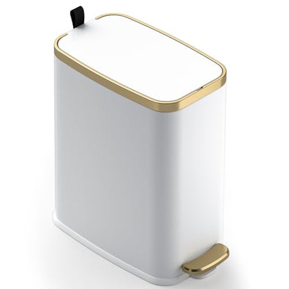 CEROELDA Small Bathroom Trash Can with Lid Soft Close-5L/1.3 Gal Stainless Steel Garbage Can-Step Pedal Wastebasket Slim Trash Bin for Office, Bedroom, Toilet, Live Room-White - color: White, size: 1.3 Gallon
