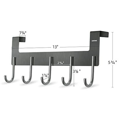 Over Door Hanger, Metal Over The Door Hook Rack with 5 Hooks, Towel Rails for Hanging Towel Robe Coat Bathroom Bedroom Grey - color: Gray
