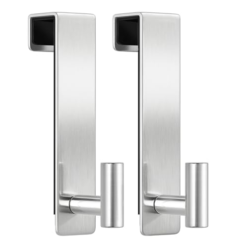 WUIVIUT Heavy Duty Over Door Hooks - Fits 1.77" Wide Hanger, Towel Door Hook for Clothes, Robe, Coats, Bags (Silvery, T Shape 2 Pack, Fits 1-3/4'' Thick) - size: T Shape 2 Pack, Silver
