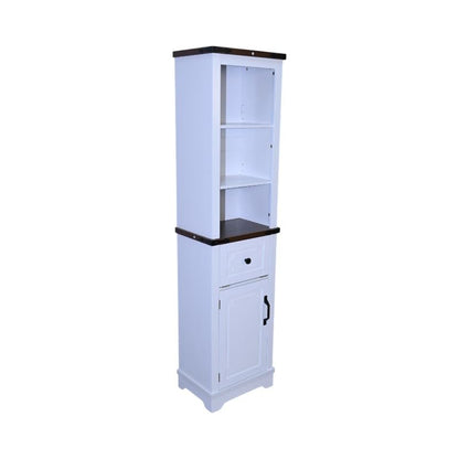Farmhouse Storage Cabinet with Adjustable Shelves, Narrow Tall Linen Tower for Bathroom and Living Room, White with Black Walnut Color