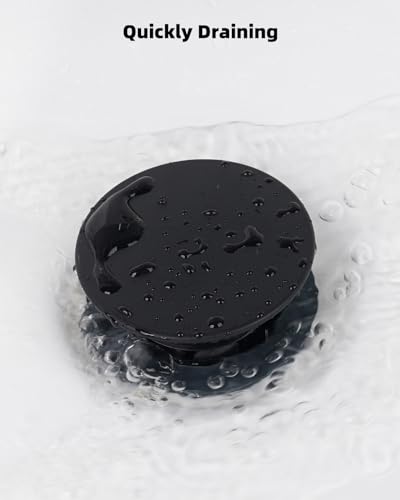 Universal Bathroom Sink Drain Stopper with Overflow, Pop Up, Matte Black | Bathroom Sink Stopper for Vessel Sink, Push and Seal Vessel Sink Drainer Stopper, Anti-Clogging Strainer - color: Matte Black