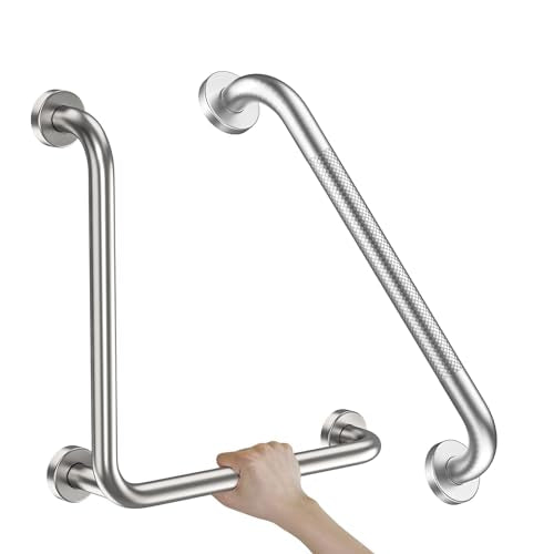 Brushed Nickel Angled Grab Bar 16x16 Inch, L-Shaped Grab Bar for Shower | 1.25" Diameter, Stainless Steel Safety Grab Rail, Bathroom Mobility Aid Handrail, Handicap Support Bars for Bathtub Toilet - color: Brushed Nickel, size: 16x16 inch