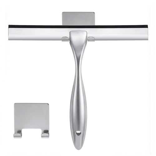 NETANY Shower Squeegee, 12-Inch Silver Squeegee, All-Purpose Stainless Steel Squeegee for Bathroom, Shower Doors, Mirrors, Tiles and Car Windows - 100% Streak Free - color: Silver, size: 12-Inch