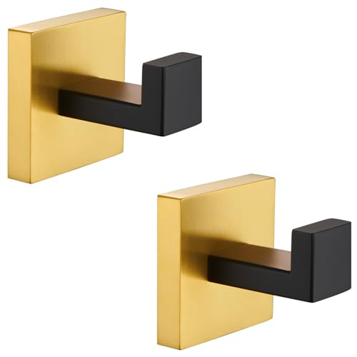 Angle Simple Bathroom Towel Hook, Coat Robe Holder, Black and Gold, 2 Pack | SUS304 Stainless Steel, Wall Hook for Clothes Bag Cap, Kitchen Vanity Sink Entryway Hand Towel Hanger, Screw Mount - color: Black & Gold, size: 2 Pack