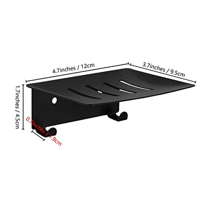 Soap Dish for Shower, 4 Slot Self-Adhesive Soap Holder for Bathroom, Wall Mounted Shower Soap Holder with Hook, Stainless Steel Soap Tray Black - color: Black Hook 1pack
