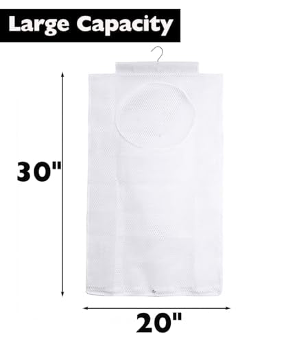 ALYER Breathable Mesh Laundry Hamper,Foldable Hanging Closet Storage Basket,Portable Space Saving Dirty Clothes Bag (White) - color: White