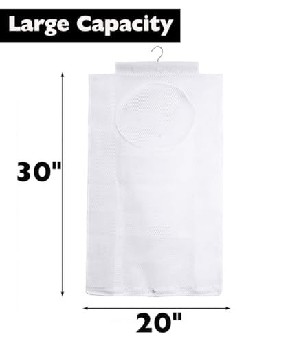 ALYER Breathable Mesh Laundry Hamper,Foldable Hanging Closet Storage Basket,Portable Space Saving Dirty Clothes Bag (White) - color: White
