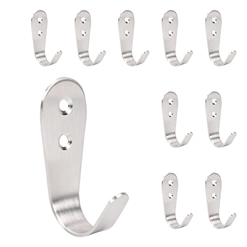 NearMoon Coat Hooks Wall Mounted, Stainless Steel Wall Hooks Heavy Duty Robe Hanger Rustproof for Hanging Coat Towel Hat Key Bag on Bathroom/Kitchen, 10 Pack (Brushed Nickel) - color: Brushed Nickel