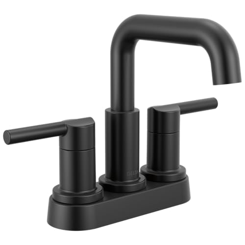 Delta Nicoli Centerset Matte Black Bathroom Faucet, 4 Inch 3 Hole Bathroom Sink Faucet for Vanity, Push-Pop Drain Assembly, Matte Black 25849LF-BL - color: Matte Black