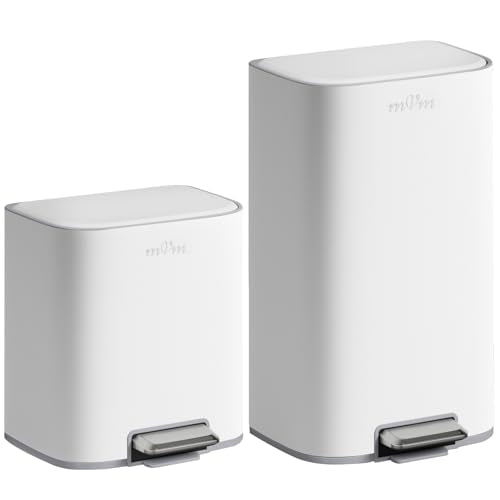 mVm Kitchen Trash Can, 8 Gallon Trash Can and 5.3 Gallon Set, Smooth Edge Garbage Bin for Home Office (White) - color: White, size: 13Gal