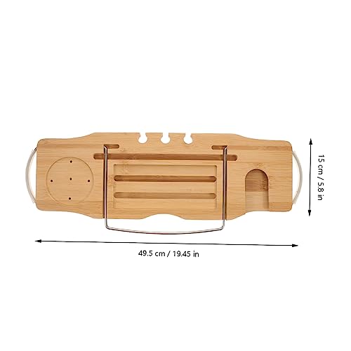 Happyyami Bamboo Bathtub Shelf Expandable Tub Tray Bath Tray for Bathroom Organization