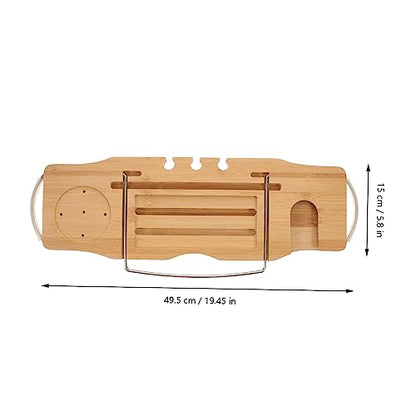 Happyyami Bamboo Bathtub Shelf Expandable Tub Tray Bath Tray for Bathroom Organization