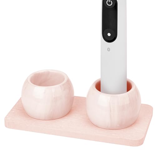 2 Pack Ceramic Toothbrush Holder with Diatomite Toothbrush Tray for Bathroom Shower Countertop Storage Organizer, Small Toothpaste Razor Electric Tooth Brush Head Stand (Pink) - color: Pink