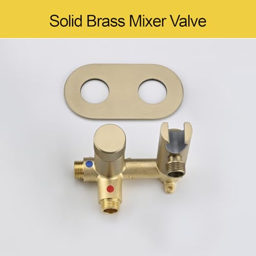 Handheld Bidet Sprayer Set Concealed Hot and Cold Bidet Spray for Toilet with Brass Valve Warm Water Round Bidet Attachment Set for Feminine Hygiene, Pets and Baby Diaper Wash, Brushed Gold