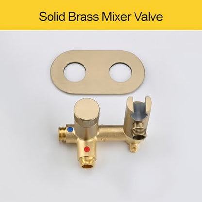 Handheld Bidet Sprayer Set Concealed Hot and Cold Bidet Spray for Toilet with Brass Valve Warm Water Round Bidet Attachment Set for Feminine Hygiene, Pets and Baby Diaper Wash, Brushed Gold