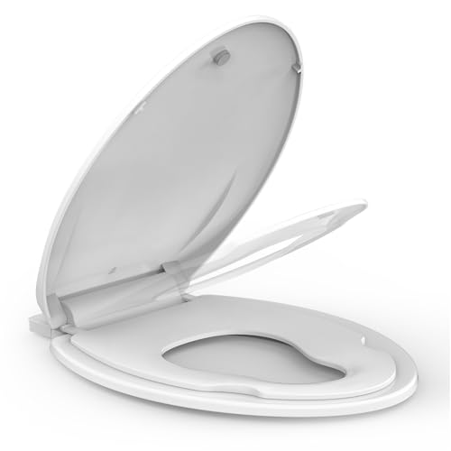 Elongated Toilet Seat with Quick-Release & Soft-Close - Easy Installation and Cleaning, Durable Plastic Design,White - color: White, size: Enlongated with toddler seat