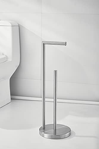 Toilet Paper Roll Holder Stand, NEWRAIN Bathroom Free Standing Toilet Tissue Paper Roll Holder Stand with Reserve Function,Brushed Nickel - color: Brushed Nickel
