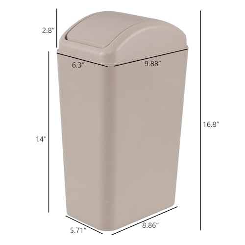 14 L Plastic Trash Can with Swing Lid, 3.5 Gallon Slim Garbage Can