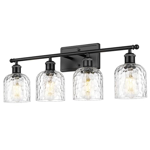 zeyu 27'' Black Vanity Light for Bathroom, 4-Light Wall Mount Vanity Light Fixture, Black Finish with Clear Hammered Glass, ZJF63B-4W BK - color: Black|Hammered Glass, size: 4-Light