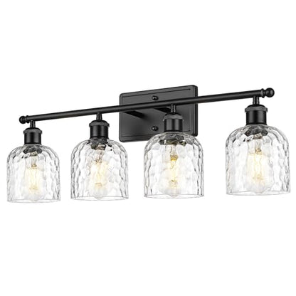 zeyu 27'' Black Vanity Light for Bathroom, 4-Light Wall Mount Vanity Light Fixture, Black Finish with Clear Hammered Glass, ZJF63B-4W BK - color: Black|Hammered Glass, size: 4-Light