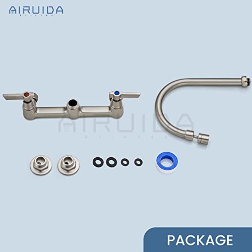 Airuida 8 Inch Brushed Nickel Wall Mount Kitchen Sink Faucet | 2 Handle Kitchen Faucet,without Adapter,360° Swivel Spout,Commercial Sink Faucet,for Laundry Utility - color: Brushed Nickel
