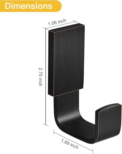 Brass Towel Hook, Bathroom Robe Coat Clothes Hook, Oil Rubbed Bronze | Wall Mounted with Screws for Bathroom, Kitchen, Hotel, Garage, Laundry, Square Coat and Hat Hooks, Rustproof & High Quality - color: Oil Rubbed Bronze, size: 1 Pack