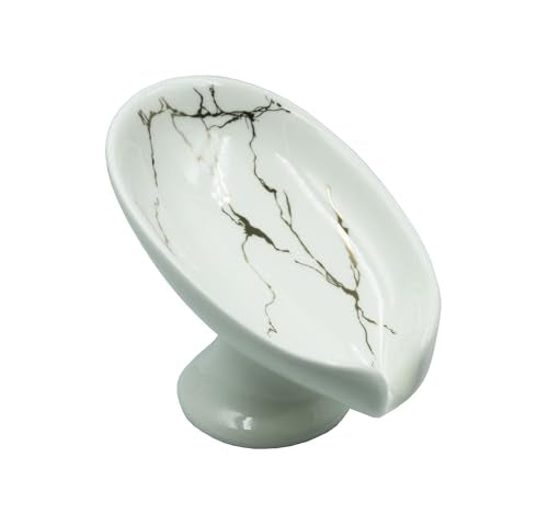 Ceramic Soap Dish, Leaf Shape Self Draining Soap Holder, Sponge Holder, for Shower,Bathroom,Kitchen Sink Organizer (White) - color: White Leaf