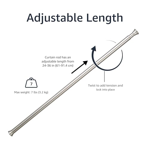 Amazon Basics Easy to Install Spring Tension Curtain Rod, No Drill, Adjustable 24-36" Width, Nickel, Classic Finial, 7 Pound Weight Capacity - color: Nickel, size: 24-36"