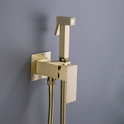 Handheld Bidet Sprayer Head Warm Water Mixing Kit Brushed Gold Brass | Square Bidet Hand Held Sprayer Shattaf Bathroom Attachment for Toilet with Concealed Hot and Cold Mixing Valve - color: Brushed Gold