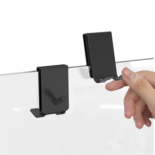 Linkidea 2 Pack Over Shower Door Towel Hook, Double Side Bathroom Towel Hooks with Non-Slip Sponge Pad, Bath Hook for Frameless Glass Doors, Black - color: Black