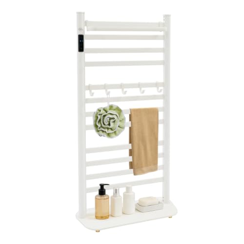 Freestanding Towel Warmer Rack, Heated Electric Carbon Fiber, Timer (White) | Place in Bathrooms to Warm Towels and Dry Clothes—Carbon Fiber Heating Eliminates Dampness, Spa‑Like Comfort Daily. - color: White