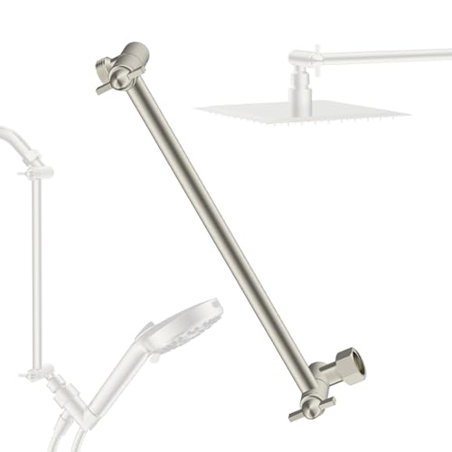 All-Metal Shower Extension Arm, G1/2" Universal 11-Inch, Brushed Nickel | Brass Flexible Shower Head Extender Height/Angle Adjustable, Stainless Steel Rain Shower Pipe Extending with Lock Joint - color: Brushed Nickel, size: 11 Inch