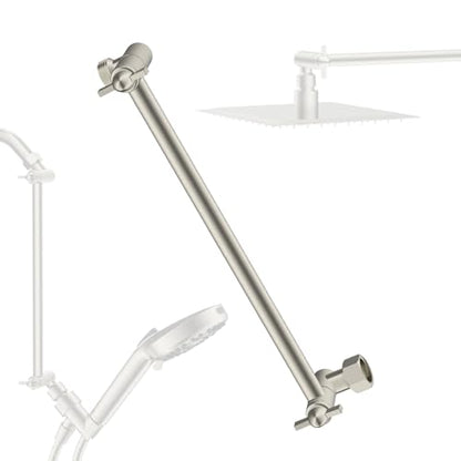All-Metal Shower Extension Arm, G1/2" Universal 11-Inch, Brushed Nickel | Brass Flexible Shower Head Extender Height/Angle Adjustable, Stainless Steel Rain Shower Pipe Extending with Lock Joint - color: Brushed Nickel, size: 11 Inch