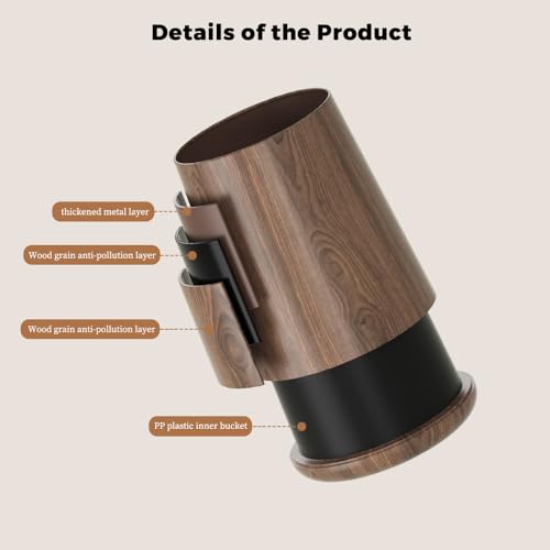 8L/2.1GAL Small Bathroom Trash Can,Walnut Trash Can | Double Layer,Built-In Bag Holder,Open-Top Trash Bin for Bathroom,Home,Office,Living Room - color: 2.1gal cone