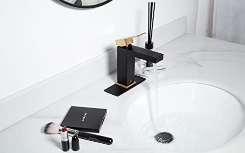 Black and Gold Bathroom Faucet, Brass Single Hole Bathroom Sink Faucet Single Handle with Drain Assembly, Deck Plate Included, BF307-GB - color: Brushed Gold/Matte Black