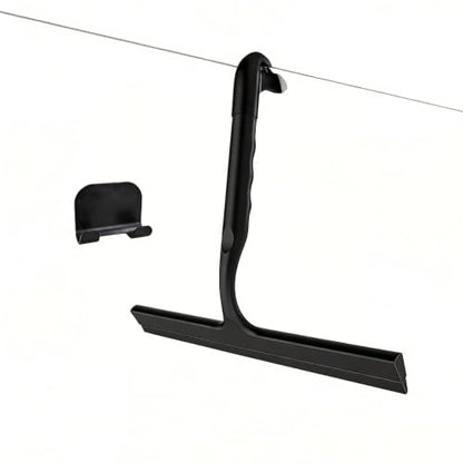 Shower Squeegee for Glass Doors - 10 Inch All-One-Piece Silicone with Built-in Hook Design for Shower Glass, Tile Walls, Mirrors & Windows, Black - size: 10"W x 8"H
