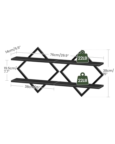 CHOEZON Floating Shelves, Set of 2 Wall Shelves, 2-Tier Hanging Shelves, Wall Shelf Set of 2, Wall Mounted Shelves, for Living Room, Bedroom, Kitchen, Office, Study, Black TBJ01P2BB - color: Black