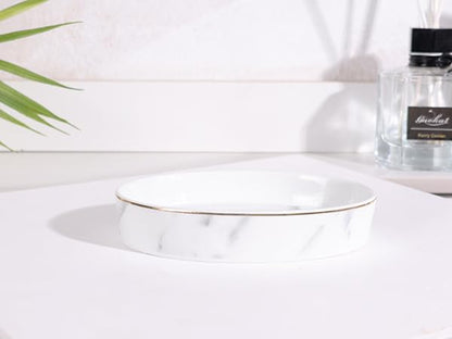 Soap Dish, Ceramic White Marble Soap Holder Soap Bar Holder, Oval Soap Dish for Shower Bathroom Kitchen Sink, Easy Clean, ANTIS'S HOME