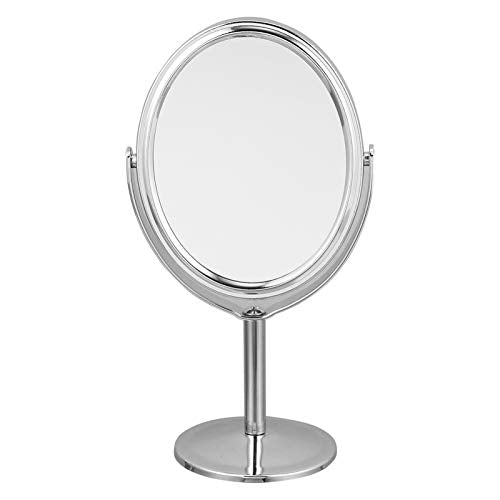 Desktop Swivel Bathroom Mirror Magnifying Cosmetic Mirror Vanity Mirror with Stand Desk Mirror Rotatable Double- Sided Round Swivel Mirror Mirror Metal Frame Mirror (Silver)
