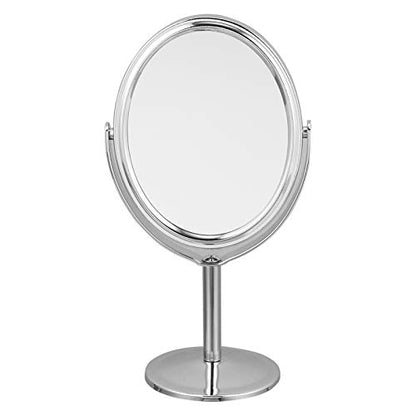 Desktop Swivel Bathroom Mirror Magnifying Cosmetic Mirror Vanity Mirror with Stand Desk Mirror Rotatable Double- Sided Round Swivel Mirror Mirror Metal Frame Mirror (Silver)