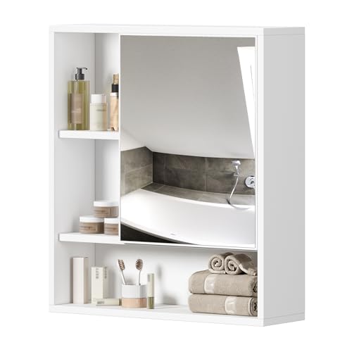 ChooChoo Bathroom Wall Mirror Cabinet, Medicine Cabinet with Storage Shelf | Over The Toilet Storage Cabinet, Adjustable Shelf, 6.3 x 21.6 x 24 Inches, White - color: White
