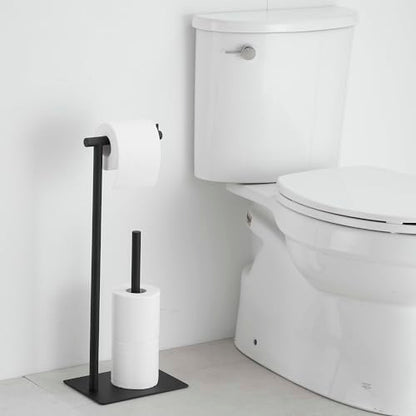 FFK Toilet Paper Holder Free Standing, 21.5" Bathroom Toilet Tissue Roll Holder Stand with Storage, SUS304 Stainless Steel Rustproof - color: Black